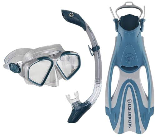 US Divers , Schnorchelset Cozumel für Erwachsene , Maske, Schnorchel und Flossen GREY NAVY BLUE, S