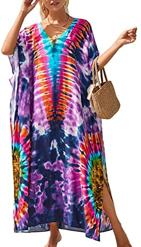 L-Peach Vestido de Playa Maxi Caftán Bohemio para Mujer Ropa de Estar Encubrimientos Bata Pareos
