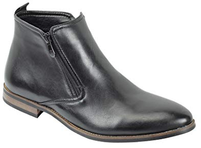 Xposed Mens Chelsea Boots Retro Classic Low Ankle 2 Zip Smart Casual Shoes UK Sizes