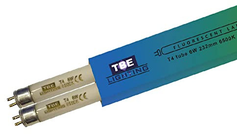 TBE Lighting Lot de 2 ampoules fluorescentes T4 6 W 232 mm - Culot G5 à 2 broches - Ampoules T4 haute efficacité - Lumière du jour blanche 6500 K