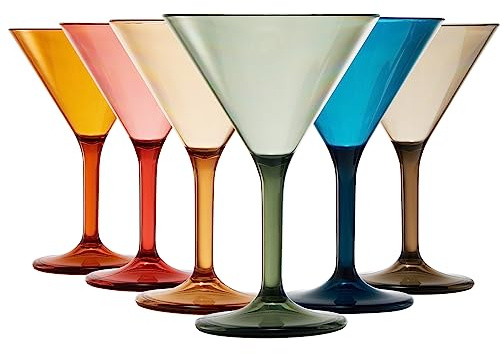 European Style Plastic Crystal Glasses , Unbreakable Martini , Cocktail |Set of 6| Shatterproof Acrylic 100% Tritan Drinkware, Colored BPA-free , Reusable, Outdoor, Pool & Indoor, Dishwasher Safe 10oz