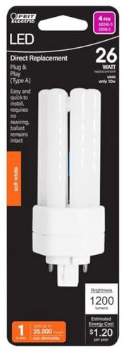 Feit Electric PL GX24Q-3 4-Pin LED Light Bulb Soft White 26 Watt Equivalence 1 pk