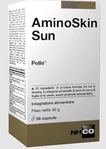 NHCO AminoSkin Sun 56 Capsule - Integratore Alimentare 23 Ingredienti con Tirosina, Collagene, Estratti di Semi d'Uva e di Foglia di Te' Verde