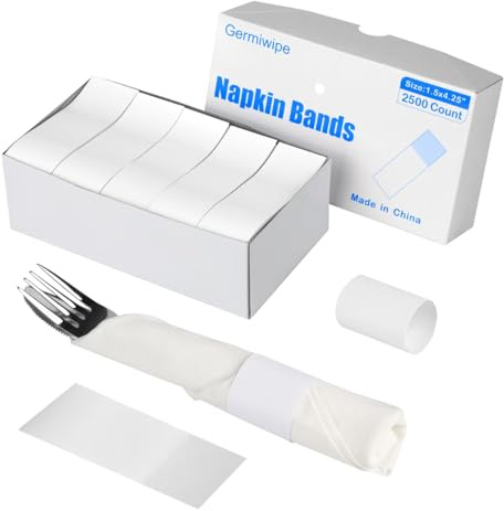 Germiwipe 2500 Count White Paper Napkin Bands,Napkin Rings Self-Adhesive 1.5 x 4.25 Inches, Durable, Easy to Separate, Time-Saving, for Parties, Weddings, Catering and Restaurants