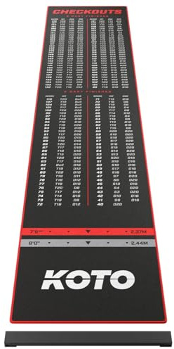 KOTO - Tappeto Oche Checkout Dart Rosso 285 x 60cm, Indicatore Punteggio, Antiscivolo, Protegge Pavimento e Freccette