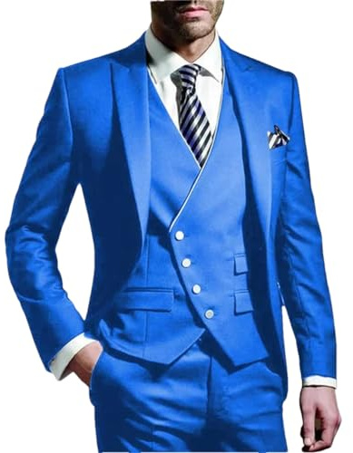 Trajes de boda para hombre Novio Boda Novio Esmóquines Traje de Fiesta de Negocios 3 Piezas (Chaqueta+Chaleco+Pantalón, azul, L
