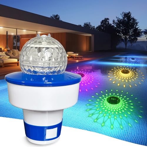 Solar Poolbeleuchtung Schwimmend Chlor Spender, Teichbeleuchtung Chlordosierer Für Pool, Solar Schwimmende LED Poolbeleuchtung, Gartendeko Underwater Light Für Drauß Poollicht Teichdeko (11cm)