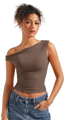 SUUKSESS Women Off Shoulder Tops Sleeveless Shirts Y2K Trendy Vest Going Out Crop Tank Top