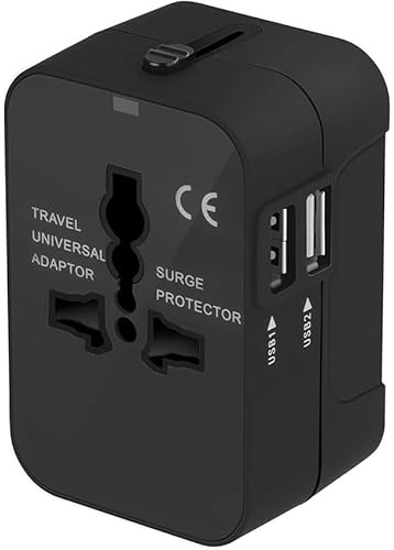 Adaptador de Enchufe Universal para Viaje, con Dos Puertos USB, Compatible en Japón, China, Canadá, EE. UU., UE, Reino Unido, Australia y 15 países más. Ideal para Navidad (Negro).