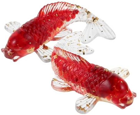 Vaguelly 2 Piezas Adornos De Cristal De Carpa Estrella De Mar Decoración del Jardín Koi De La Suerte Animales De Cristal En Miniatura Gafas De Pescado Decoración China Resina Epoxi Rojo