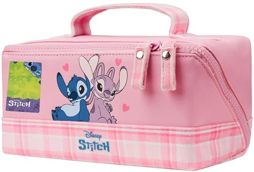 Get Trend Disney Stitch Bolsa Aseo con 2 Compartimentos, Neceser de Viaje Mujer y Chica Adolescente para Viaje, Maquillaje, Regalo Original (Rosa Stitch Angel)