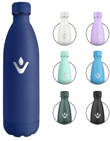 Borraccia Termica 1L, Borraccia Riutilizzabile, Antigoccia, Senza BPA, Isolamento Doppia Parete, Bottiglia Acqua in Acciaio Inox per Scuola, Adulti, Ufficio, Sport, Palestra, Campeggio e Viaggi