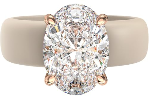 Rinfit Silicone Ring with Stone - Oval Cut Cubic Zirconia Solitaire Engagement Ring for Women - Rubber Wedding Bands - Nude/Rose Gold - Size 8