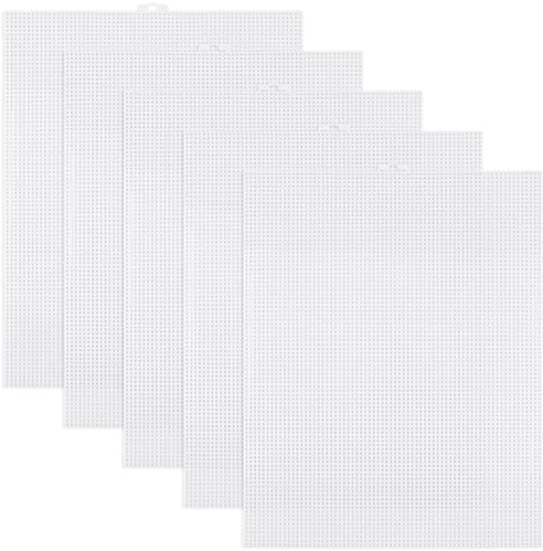 craspire 5Pcs Feuilles de Toile en Plastique 7 Count Blanc 10,2 x 13,5 Pouces Eye Mesh pour la Broderie Tricot Crochet Projets Acrylique Fil Artisanat Faire Séparateurs Point de Croix Bricolage