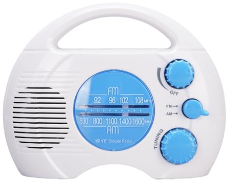Sxhlseller Radio de Douche étanche pour L'utilisation de la Salle de Bain avec Bandes AMFM, Réglage électronique et Volume Réglable, Haut-Parleur Compact Portable, Recherche de Station