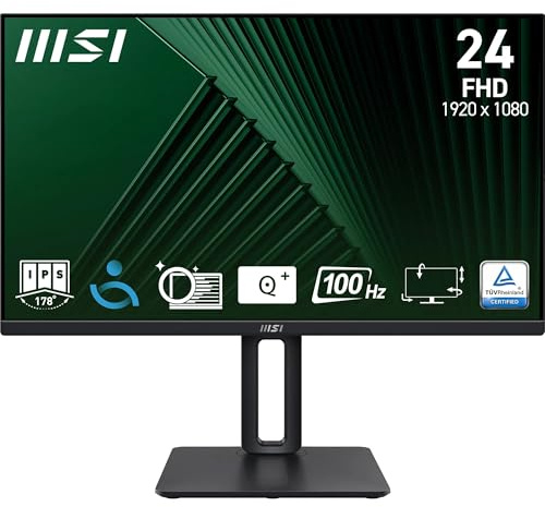 MSI PRO MP245PG 23.8 Inch Full HD Office Monitor - 1920 x 1080 IPS Panel, 100 Hz, Eye-Friendly Screen, VESA Mountable, Display Kit Support, 4-Way Adjustable - HDMI 1.4, DisplayPort 1.2, D-Sub