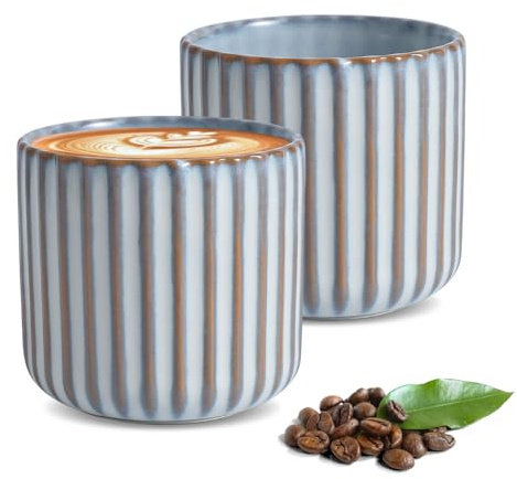 Luxvara 2PCS 180 ml Tazas de Café de Cerámica sin Asa - Tazas de Café para Espresso para agua y té - Resistentes al Calor - Colores Retro - Juego de regalo