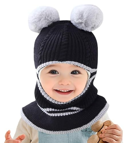Zyluniy Baby vintermössa barnmössor vinter, multifunktionell termo vindtät stickad mössa halsduk mössa, baby barn vintermössa balaclava