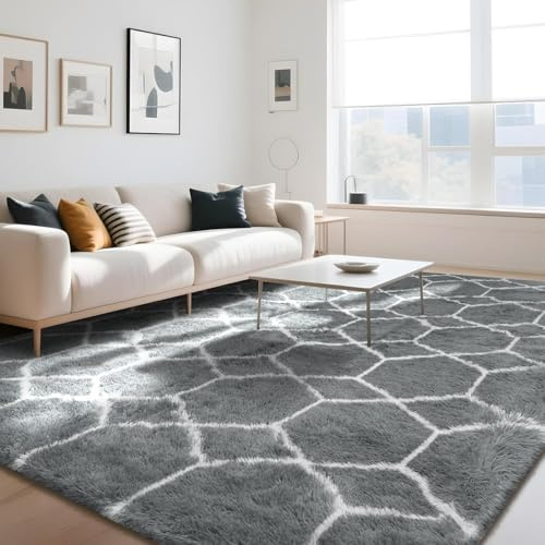 ZRSDIXKI Teppich Wohnzimmer 160x230 cm Schwarzgrau: Hochflor Teppich flauschig weich, waschbarer Shaggy Teppich mit rutschhemmender Unterseite für Sofa, Schlafzimmer & Kinderzimmer