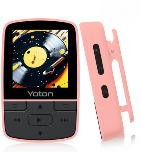 Bluetooth 5.2 MP3 Player, Portable Sports Music Clip, HiFi Audio, Independent Volume, FM Radio,Supports up to 128GB, Scheda SD non inclusa, Rosa