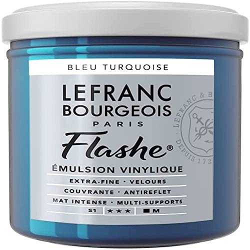 Lefranc Bourgeois 300634 Flashe akrylfärg och vinylfärg, högpigmenterad, elastisk, ljusäkta, åldringsbeständig, matt, för inomhus- och utomhusbruk, 125 ml kruka – turkosblå