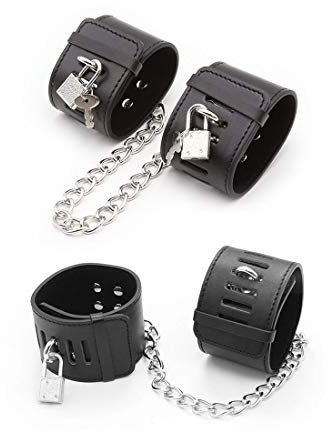 Rapidly Handschellen Fußfesseln Leder mit Schlüssel und Schloss Hand- und Fußfesseln Einstellbar Bondage Sets BDSM Sexspielzeug Fesselset (Hand+Fuß)