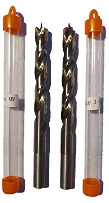jjw-germany HSS-G Precision Wood Drill Bit Spiral Drill Diameter 10.5 mm with Centre Point Shank 10 mm Pack of 2