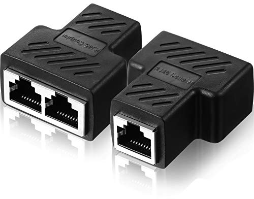 Conectores Divisores Ethernet RJ45 de 1 a 2 Adaptador de Enchufe de Ethernet LAN Compatible con Cable Cat5 Cat6, Dos Computadoras Navegan por Internet al Mismo Tiempo (Negro, 2)
