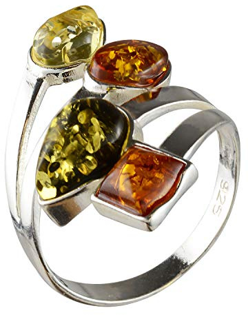 Holiday Gift Shops Bague Adulte Multicolore en Argent Sterling et Ambre de la Baltique Marcia - Taille 54