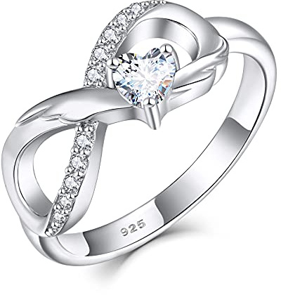 starchenie Unendlichkeit Ring 925 Sterling Silber Herz Geburtsstein flügel Verlobungsring für Damen