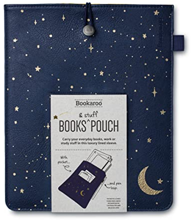 IF Bookaroo Books Pochette de rangement Motif lune et étoiles Bleu foncé/doré