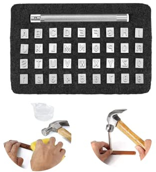 Vokowin 36pcs Leather Embossing Stamp, Letter Alphabet and Number Metal Stamp Punch Kit (6mm) with Stamping Handle for DIY Handmade Art Leather Art Craft (K154-1)