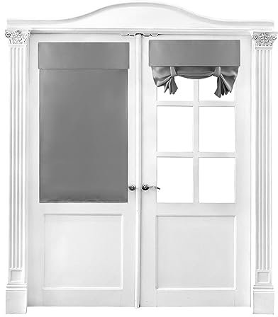 Door Curtain for Living Room, 1Panel Blackout Curtains For Bedroom French Door Curtains Blackout Thermal Curtains Door Curtains for Living Room Self-adhesive Curtain with Lace up, 26*40 Inch, Grey