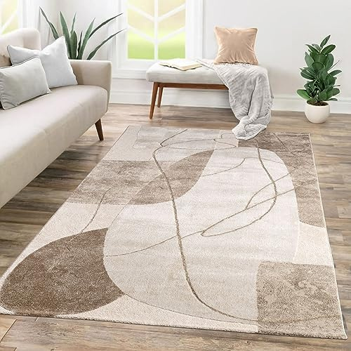 TT Home Tappeto Camera Da Letto Soggiorno Pelo Corto Disegno Geometrico 3D Astratto, Colore:Beige Sabbia, Dimensione:80x150 cm