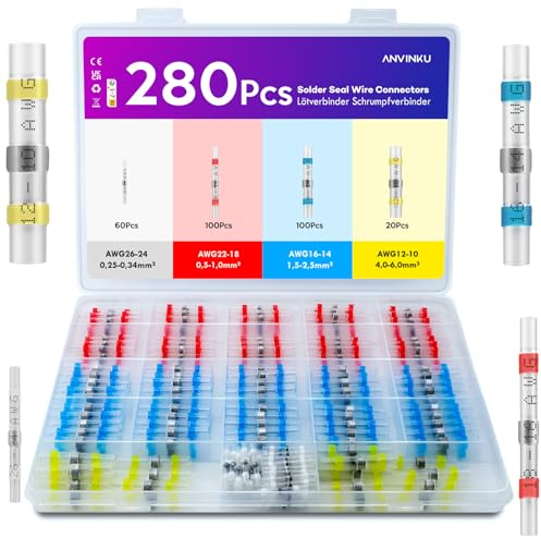 ANVINKU 280pcs Solder Seal Wire Connectors, Heat Shrink Connectors, 4 Types Waterproof Solder Joints Heat Shrink for Marine Vehicle Electrical Engineering