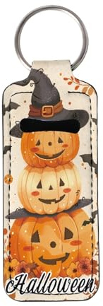 CLOHOMIN Halloween Chapstick Holder Keychain for Women Girls Bat Lipstick Carrier Holder Keychain Pumpkin Makeup Storage Organizer Bag Reuseable Lip Gloss Accessories