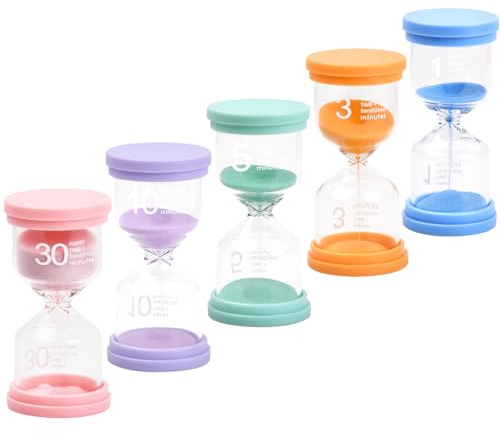 Litinliv 5PCS Buntes Sanduhren Set, 1min, 3min, 5min, 10min, 30min, 5 Farben Sanduhr für Kinder, Sanduhren Eieruhren, Küchentimer, Stundenglas, Zeitmesser für Klassenzimmer, Küche, Spiele