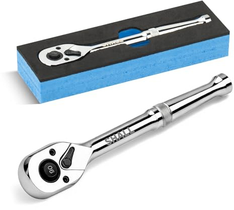 Shall 1/4 Drive 90-Tooth Ratchet Wrench Quick Release & Reversible | High-Torque Socket Spinner | Seamless Ratcheting for Vehicle Maintenance
