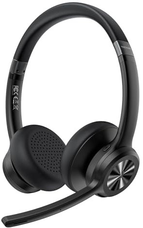 TECKNET Auriculares Inalambricos Bluetooth Diademas,Cascos Cancelación de Ruido con microfono,Auriculares Oficina Recargables para Camionero/PC/Call Center/Teléfono móvil
