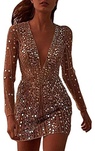 Vestido Elegante para Mujer - Vestido de Navidad Corto - Vestido de Encaje de Noche - Vestido de Ceremonia - Vestido de Fiesta de Navidad - Vestido de Paillettes - Vestido Cortísimo - Ofertas del