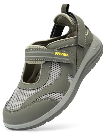 FitVille Chaussures pour Femmes à Pieds Larges Chaussures de Marche Confortables et Respirantes Sandales avec Soutien de la Voûte Plantaire Vert 44 EU Large