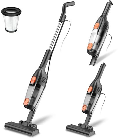 Aspirateur Balai avec Fil, Aspirateur Balai Filaire Puissant 20Kpa 600W, 3 en 1 Aspirateur à Main avec 5m Long Câble, Aspirateur sans Sac Léger Anti-Emmêlement pour Poils d'animaux Tapis Sol Dur