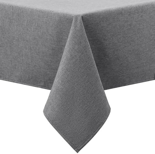 smiry Faux Linen Table Cloth Rectangular 140x100cm, Water resistant Tablecloth with Flannel Backing, Thick Fabric Washable Table Cover for Dining Party and Outdoor, Dark grey