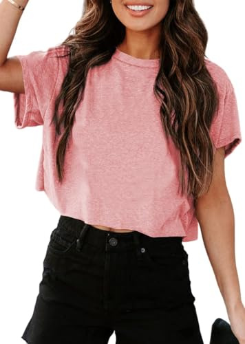 Tankaneo crop toppar dam extra stor sporttoppar beskurna skjortor rund hals lös magfri sommartopp, kort t-shirts.