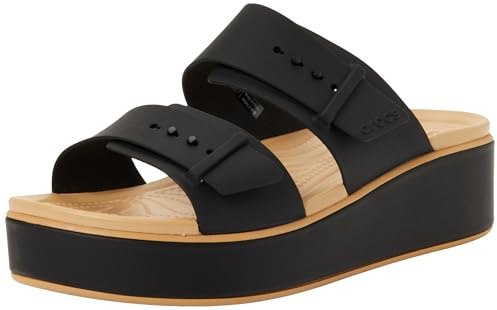 Crocs Brooklyn Sandali da donna con zeppa bassa opaca e fibbia, nero/anacardio, taglia 40, Anacardi Neri, 39/40 EU
