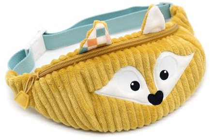 Les DÉGLINGOS Sac Banane Enfant Cyranos Le Renard en Velours Côtelé, 21x9 cm, Moutarde, Dès 2 Ans
