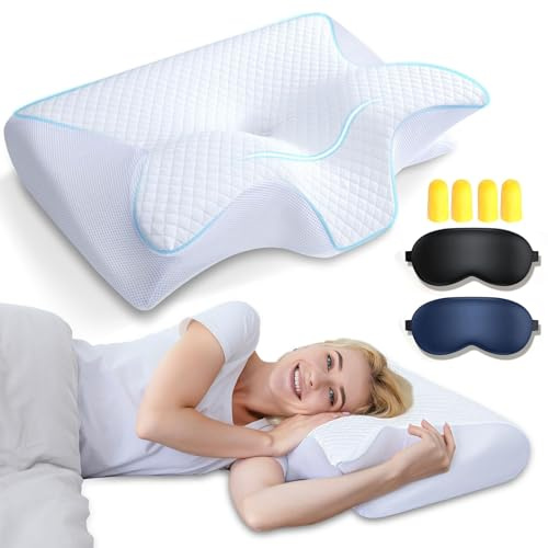 SMTSEC Cuscino Curosleep, Cuscino Cervicale Dreamsleepz, Cuscini Ortopedico Ergonomico Con Supporto Sagomato, Cuscini Terapeutico Per Chi Dorme Su Un Fianco E Sulla Schiena,White-60×40×14cm