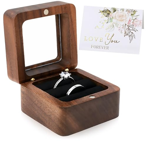 Rbleote Scatola Per Fedi Nuziali, Per Legno Per 2 Fedi, 5,5 X 5,5 X 4 Cm, Chiusura Magnetica, Finestra Trasparente, Fodera Nera - Adatta Per Proposte Di Matrimonio, Scatola Per Fedi Nuziali