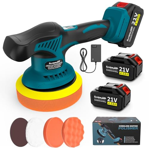 21V Pulidora Coche Inalambrica, Pulidora Orbital Coche de 6 con 2 Baterías 4000mAh, 8 Velocidades, 6000RPM, Pulidora Coche para Detallado, Corrección de Pintura y Abrillantado