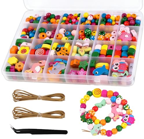 Sekfpnk 433 pezzi di perline per braccialetti per bambini, fiori e perline colorate, accessori per braccialetti di animali in legno perfetti per braccialetti, collane e gioielli fai da te